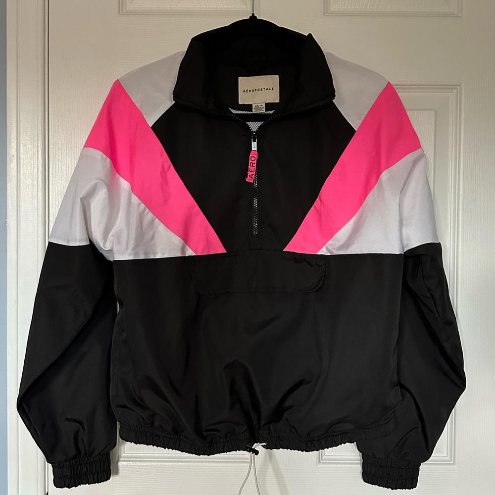Aeropostale Retro Y2K 90s Moto Windbreaker Jacket with Pink Accents
